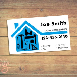 Home Improvements, Handyman, Business Cards, Print, Download, blue, hammer, drill, tools, image 1