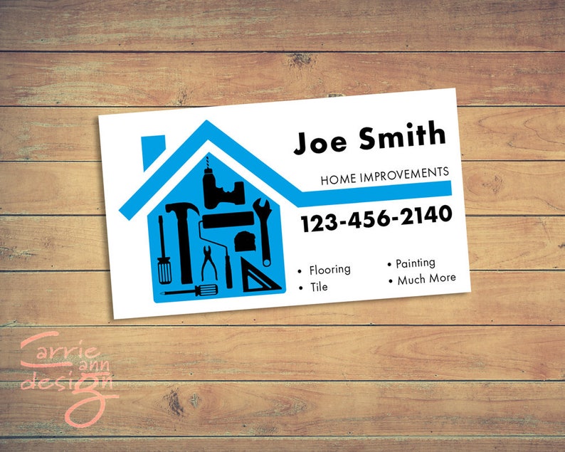 Home Improvements, Handyman, Business Cards, Print, Download, blue, hammer, drill, tools, image 1