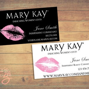 Mary Kay Business Cards, printable, lips, pink, custom, make-up, download Black and White