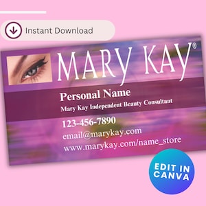Bewerkbare sjabloon voor Mary Kay-visitekaartjes | Canvas | Direct downloaden | Aanpasbare kleuren en lettertypen | DIY-branding voor consultants