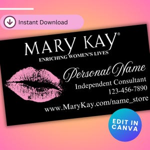 Modelo de Cartão de Visita Mary Kay | Modelo Editável Canva | Download Instantâneo | Marketing de Vendas Diretas | Cartão de Visita para Imprimir