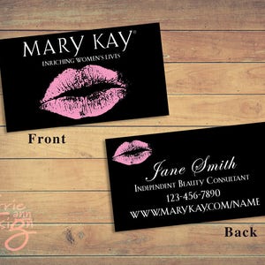 Mary Kay 2-sided Business Cards, printable, lips, pink, custom, make-up, download, front and back image 1