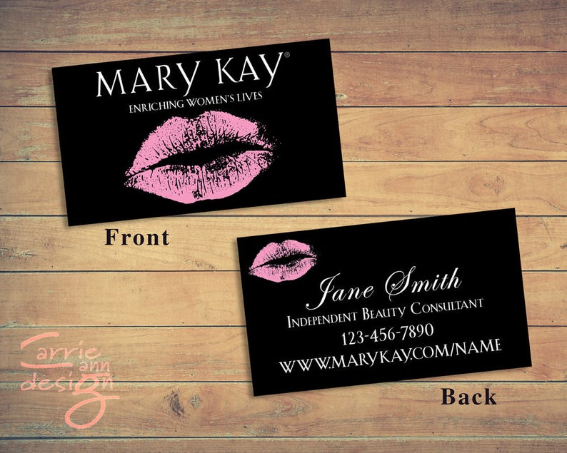 Mary Kay 2-sided Business Cards, printable, lips, pink, custom, make-up, download, front and back image 1