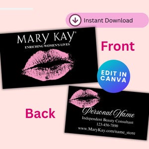 Mary Kay Visitenkarte Vorlage | Doppelseitig | Lippendesign | Bearbeitbare Canva Vorlage | Sofortdownload | Direkter Verkauf druckbar