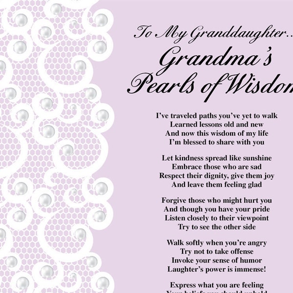 Grandma's Pearls of Wisdom Poem Printable