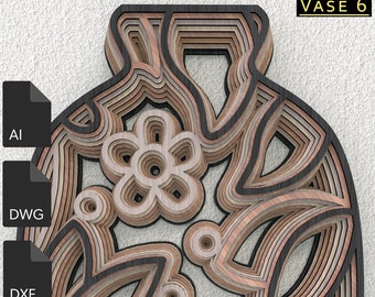 Vase 6, layered art svg, Multilayered Geometric Wall Art, vase svg For Laser Cut, CnC, 3D mandala, Vector Files AI, DWG, DFX,