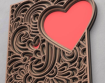 Valentine Heart layered art svg, Multilayered Geometric Wall Art, vase svg For Laser Cut, CnC, 3D mandala, Vector Files AI, DWG, DFX,