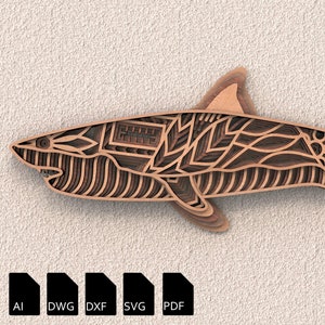 Shark svg, Layered art, Laser Cut file, shark, xtool, cnc file, 3d layer svg, Laser cut, 3d mandala svg, AI, DWG, DFX