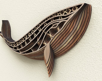 18a)  wall hung  sinle sided 'Whale', whale watching,whale svg, Laser Cut, CnC, 3D mandala, glowforge, DWG, DFX, SVG, Multilayer
