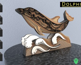 Dolphin svg,  Layered svg double sided Laser Cut file, Dolphin, cnc file, 3d layer svg, Laser cut, 3d mandala svg, AI, DWG, DFX file for cnc