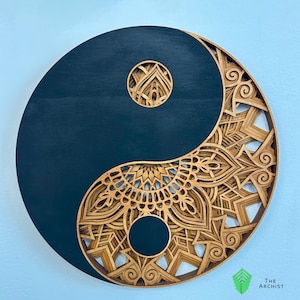 Yin Yang meerlaagse SVG/multiplex snijden/papier snijden/SVG-bestand/3D-mandalamultiplex, gelaagde mandala-svg, Glowforge-bestanden.
