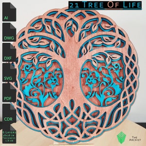 21) Multilayered Geometric Wall Art Tree Of Life, For Laser Cut CnC  Instant Download, Vector Files AI, DWG, DFX,.