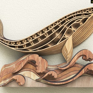17a) appeso a parete sinle lato 'The Surfing Whale', whale watching, whale svg, Laser Cut, CnC, 3D mandala, glowforge, DWG, DFX, SVG, Multilayer