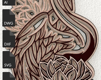 Swan Layered,  Laser Cut file, Swan svg, cnc file, 3d layer svg, Laser cut, 3d mandala svg, AI, DWG, DFX file for cnc,