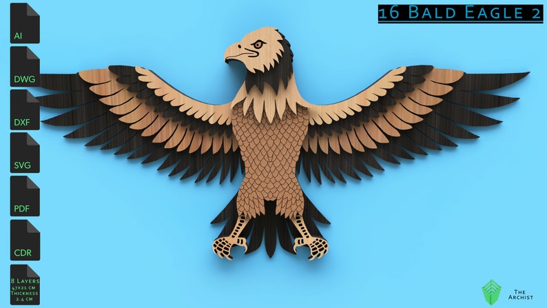 Download Laser Cut file Geometric Wall Art Bald Eagle 2 cnc file 3d ...