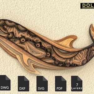 Fichier de coupe laser double face en couches Dolphin, Dolphin, fichier cnc, couche 3D svg, Découpe laser, mandala 3d svg, AI, DWG, fichier DFX pour cnc,