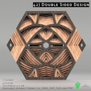 Plik cięty laserowo, dwustronny, wielowarstwowy, geometryczna sztuka ścienna, plik cnc, natychmiastowe pobranie, warstwa 3d svg, cięcie laserowe, AI, DWG, DFX, (42)