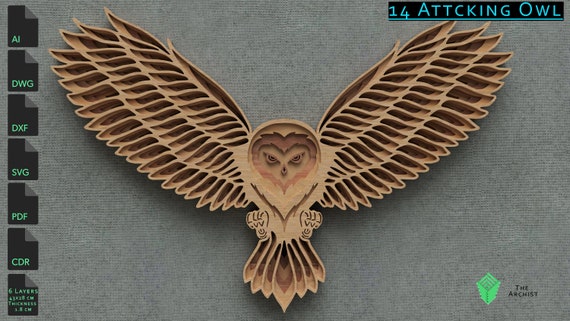 Download Laser Cut File Geometric Wall Art Attacking Owl Cnc File Etsy