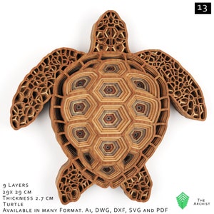 Laser Cut file, Geometric Wall Art, Sea Turtle wall art, cnc file, 3d layer svg, Laser cut, 3d mandala svg, AI, DWG, DFX file for cnc, (13)