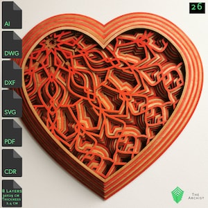 26) Heart, A Multi-layered Laser Cut Sculptures, For Laser Cut CnC  Instant Download, Vector Files Ai,Dwg,Dxf and Svg
