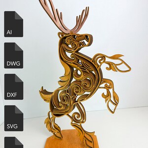 Laser Cut Datei, Rentier svg, cnc Datei, 3d Layer svg, Laser cut, 3d Mandala svg, AI, DWG, DFX Datei für cnc