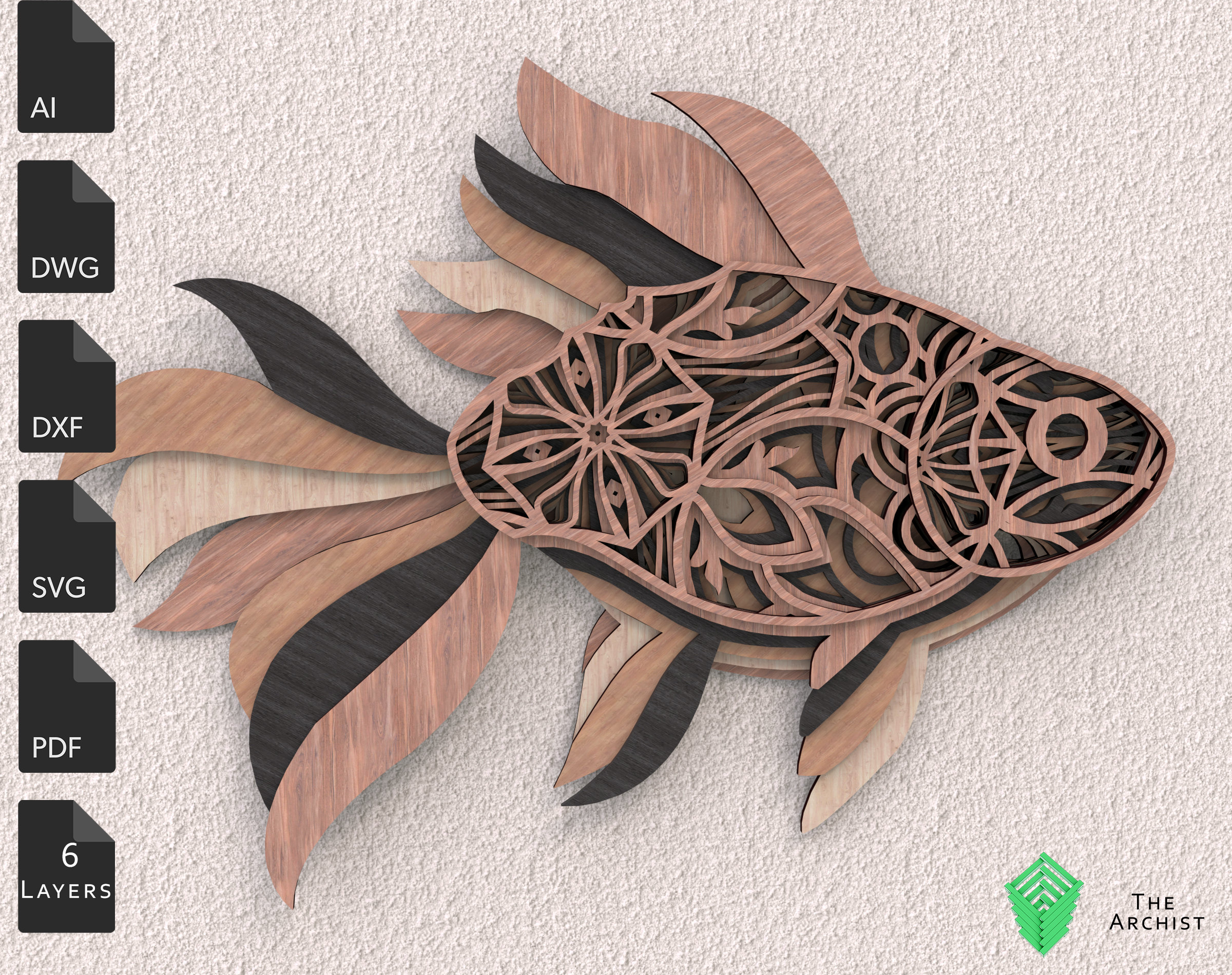 Goldfish Laser Cut File: 3D Mandala Wall Art SVG, DFX (digital Download ...