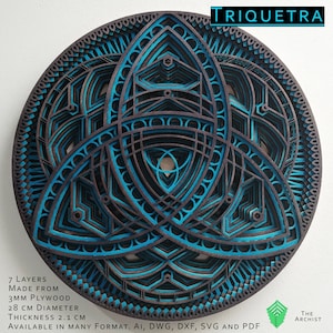 Laser cut svg file. Triquetra, A Multi-layered Laser Cut Sculptures, For Laser Cut CnC  Instant Download, Vector Files Ai,Dwg,Dxf and Svg