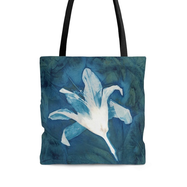 Sac cabas Lily cyanotype humide - petit 13", moyen 16", grand 18"