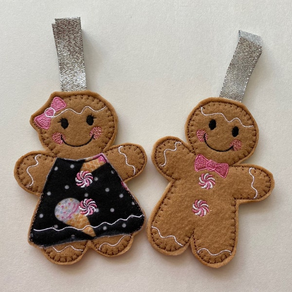 Gingerbread Men Felt Ornaments/Ice Cream Print Felt Dress and Pink Bow Tie/Christmas/Boy/Girl/Gift Tag