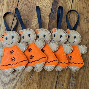 Orange and Black Halloween Glitter Dress Ginger /Gingerbread Man/Girl Hanging Ornament