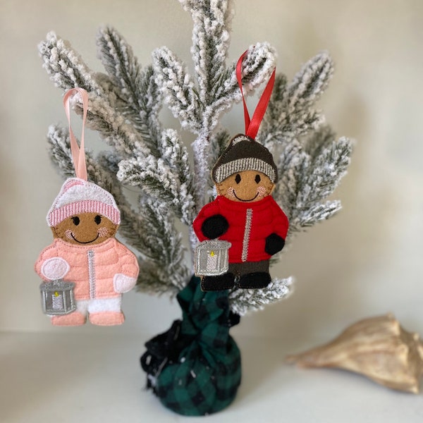 Winter Puffer Jacket Gingerbread Felt Ornaments/Boy/Girl/Gift Tag