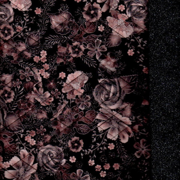 Pre Quilted, Black W/ Peach Roses, Double Faced Listed @ 1/2 yard 43" wide