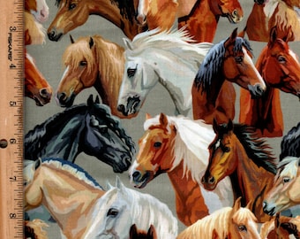 Horses, on Gray, 45" wide Listed @1/2 yard