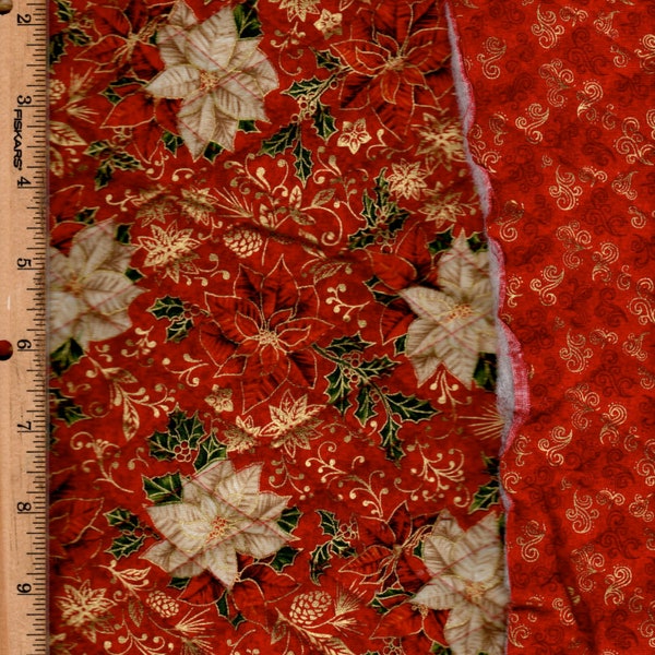 Pre Quilted Poinsettia on Red w/ gold lining.(Sale) Listed @1/2 yard