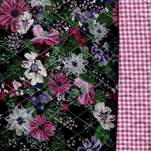 Pre Quilted,Double Faced Floral on Black ,42" wide Listed @1/2yard 100%cotton