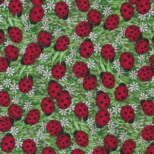 Lady Bugs  with White Daisies in Grass ,Timeless Treasures, 45&quot; wide .Listed @1/2 yard