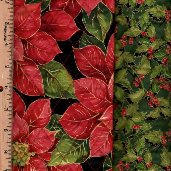 Pre Quilted,Double Faced, Poinsettia, Listed @ 1/2" yard,Christmas, 100% cotton
