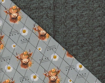 Pre Quilted/ Double Sided/  Highland Cow Fabric    Listed @1/2 yd    MOOKS