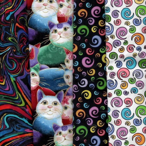 4 Fat Quarters 18" x 22" Cat-I-Tude