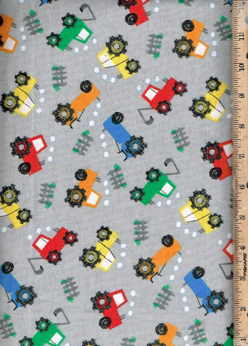 On the Farm Tractors Planting on White Flannel Fabric, 100% Cotton – Stash  Traders