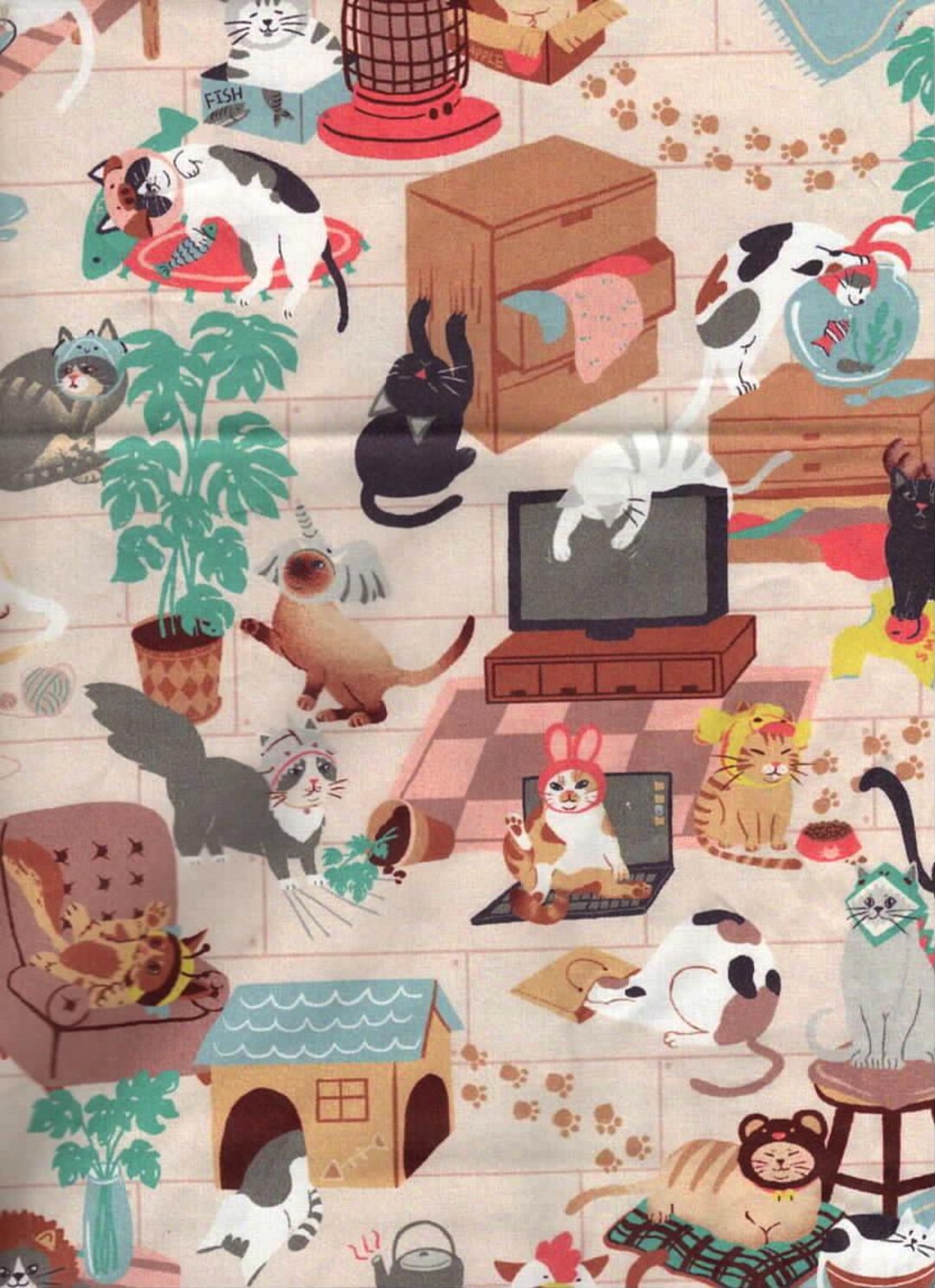 家の中にいる猫は1/2ヤード5.99ドルで販売されています - Etsy 日本