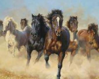 Horses Thunder  and Dust Panel, 36"x 45" 55000 E.S.