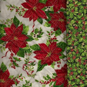 Pre Quilted,Christmas Poinsettia/ Holly, with Gold lining,42&quot;(Sale) Listed@ 1/2 yard