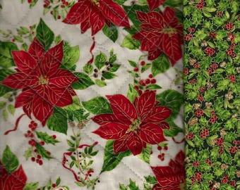 Pre Quilted,Christmas Poinsettia/ Holly, with Gold lining,42&quot;(Sale) Listed@ 1/2 yard