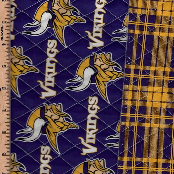 Double faced quilted, Sports , Vikings,Plaid  backing,Listed @ 1/2 yard, wide 100% cotton Listed @ 1 yard,