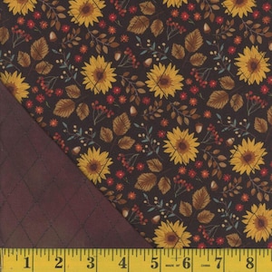 Pre Quilted, Sunflower on black/brown variegated,(Sale) Listed @1/2 yard