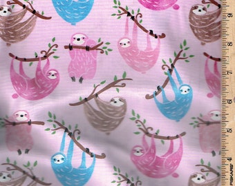 Sloth ,on Pink45" wide 100% cotton, Listed @ 1 yard