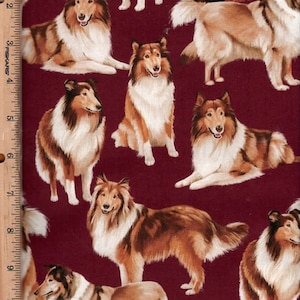 Collie Dogs, brick red, 45&quot; wide listed @ 1/2 yard, Timeless Treasures