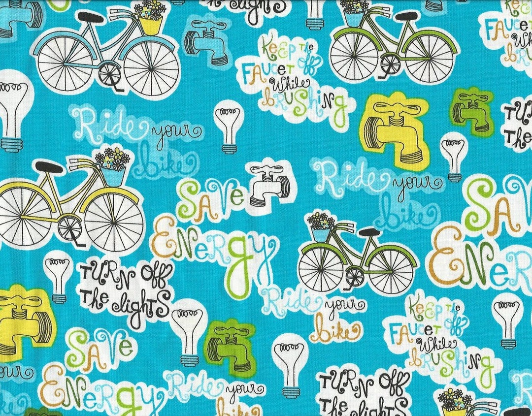 1/2yd. Bicycle,save Energy Michael Miller - Etsy Canada