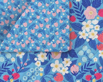 Pre Quilted , Medium Blue Floral/ 42"wide , Listed @1/2 yard, 100% cotton